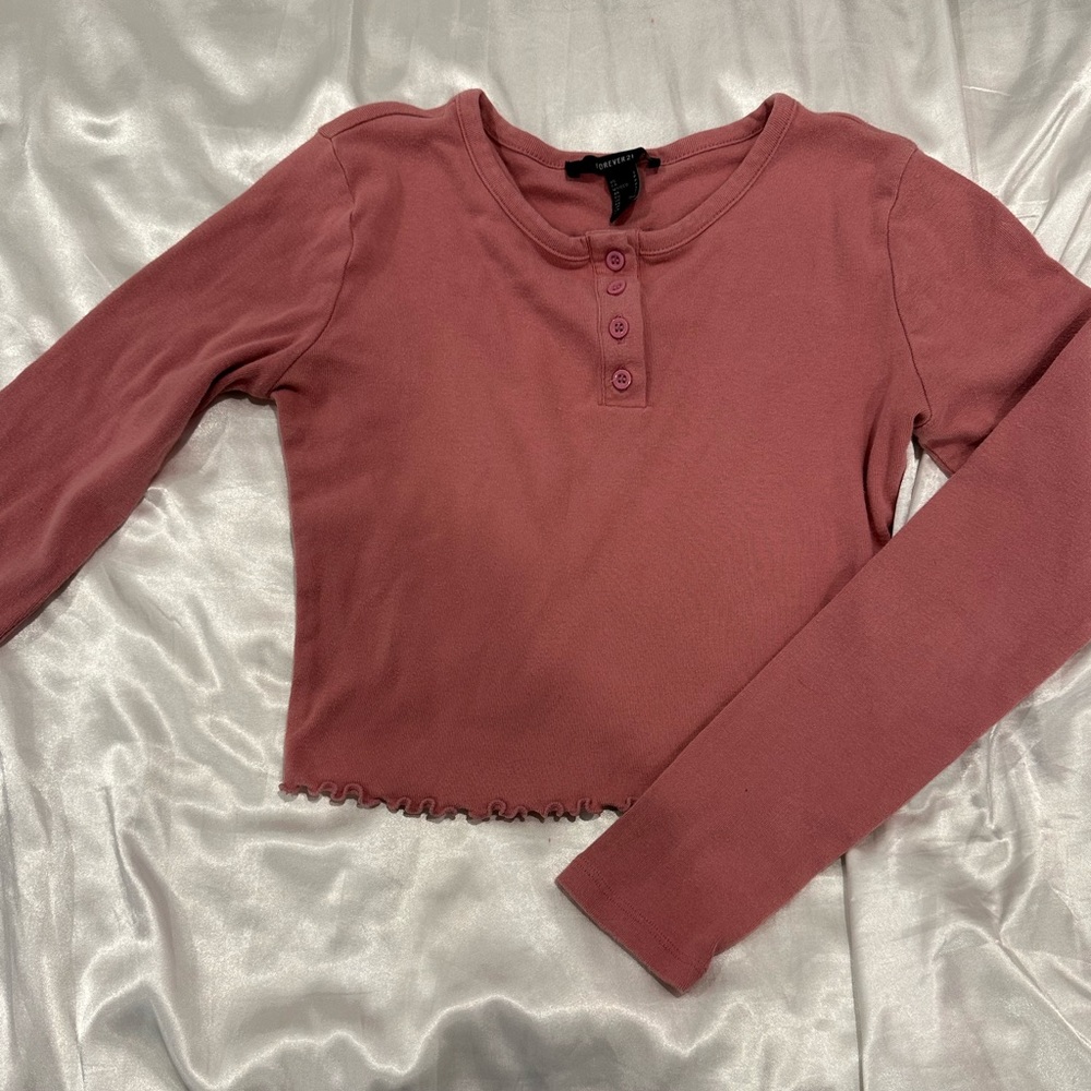 forever 21 pink cropped long sleeve